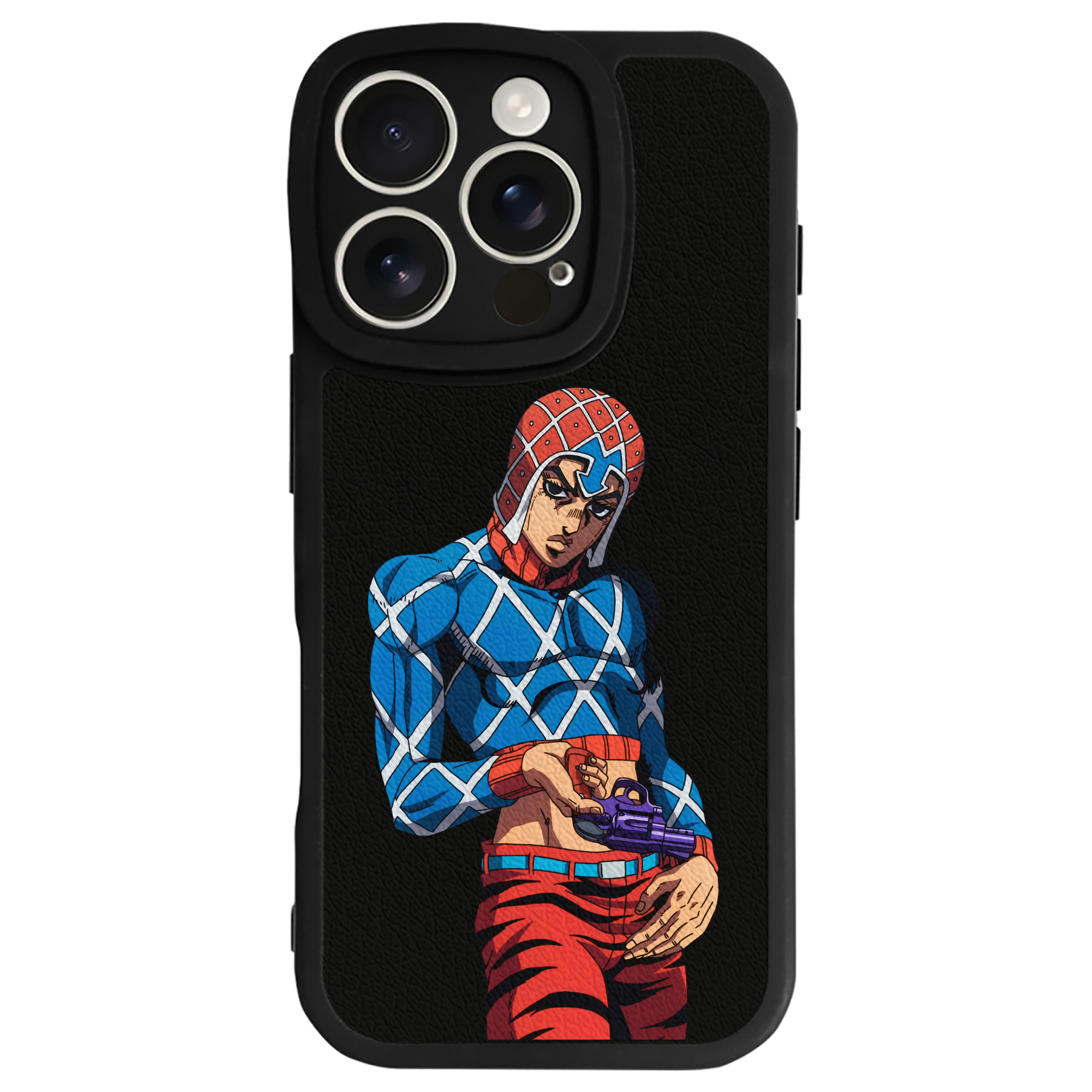 （画像用） ジョジョの奇妙な冒険 グイード?ミスタ JoJo's Bizarre Adventure Guido Mista 【iPhone 16シリーズ対応】シリコンスマホケース（レザー調） 材質：シリコン
